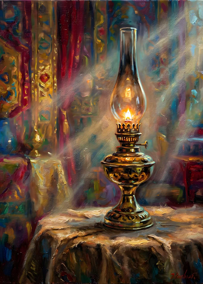 Oil Lamp on Table Painting