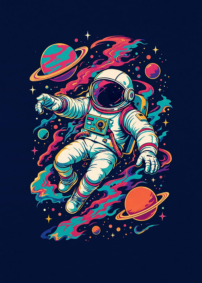 Colorful Astronaut Floating in Space