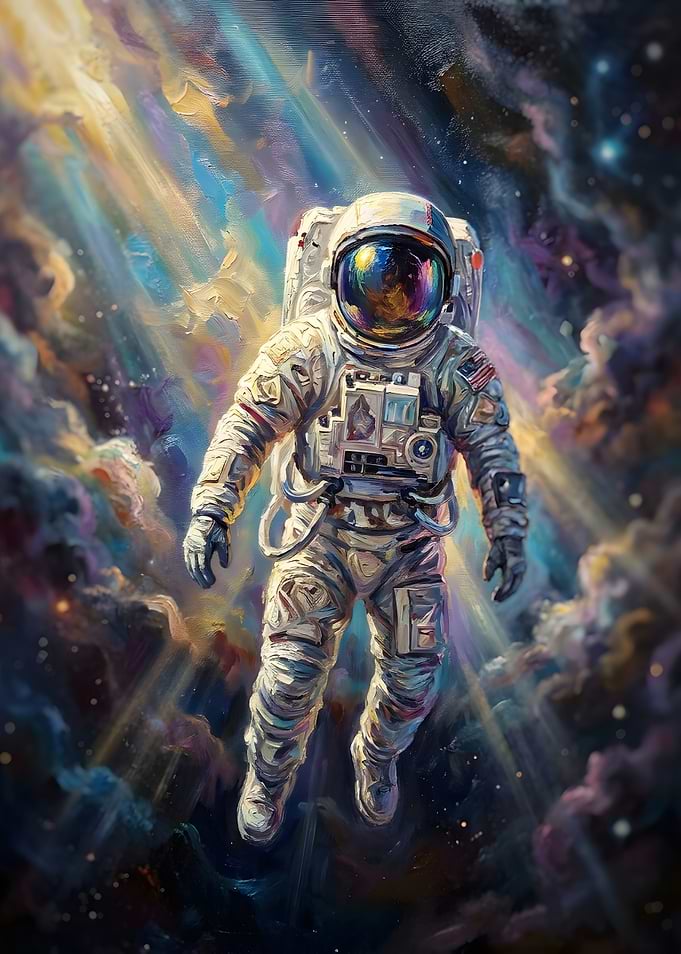 Astronaut Floating in Vibrant Nebula