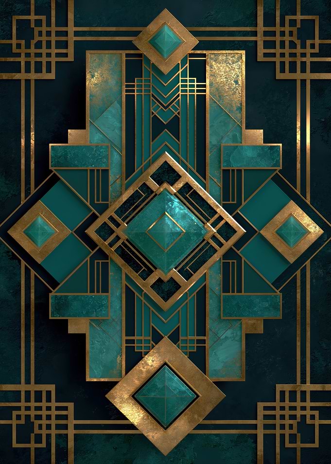 Art Deco Geometric Teal and Gold