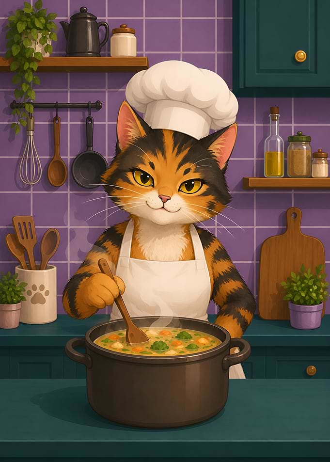 Cat Cooking Soup