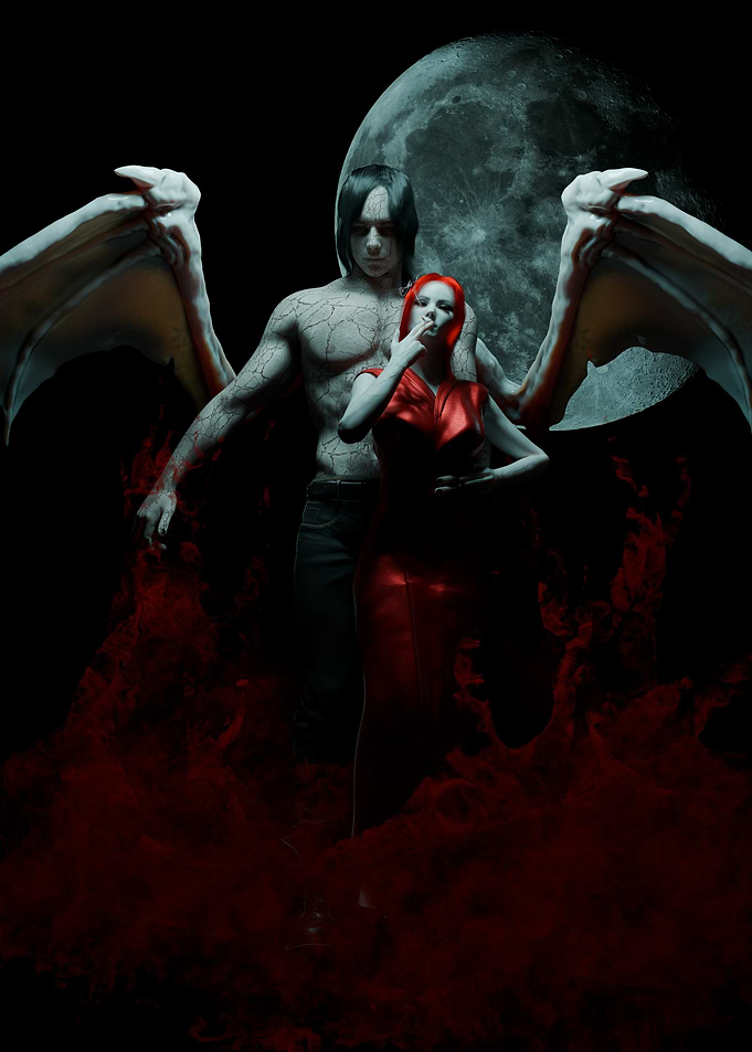 Gothic Demon and Woman in Red