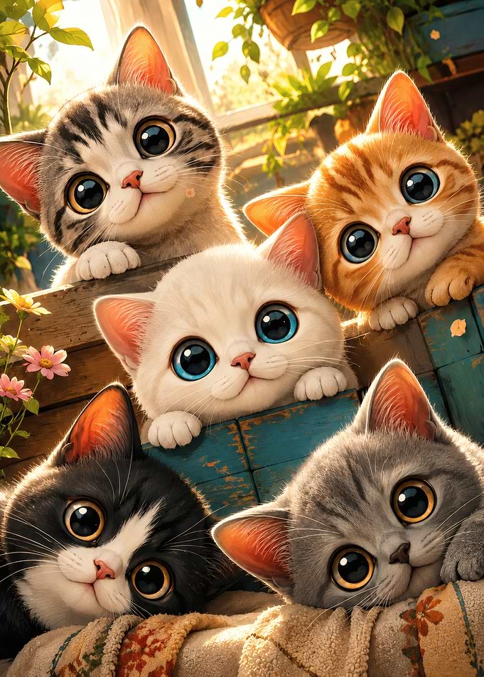 Five Adorable Kittens Peeking Out