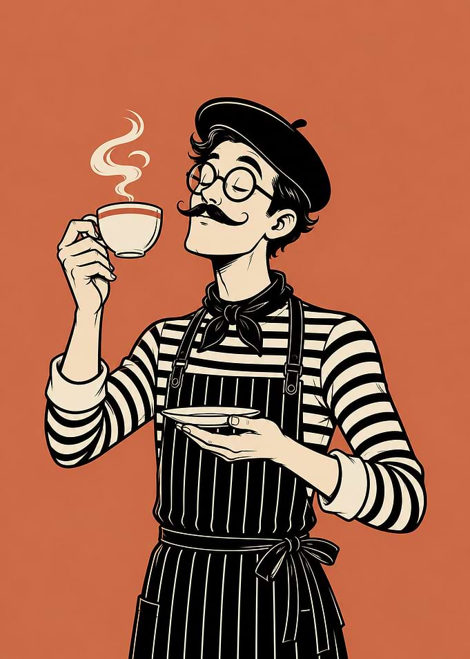 French Barista Enjoying Coffee