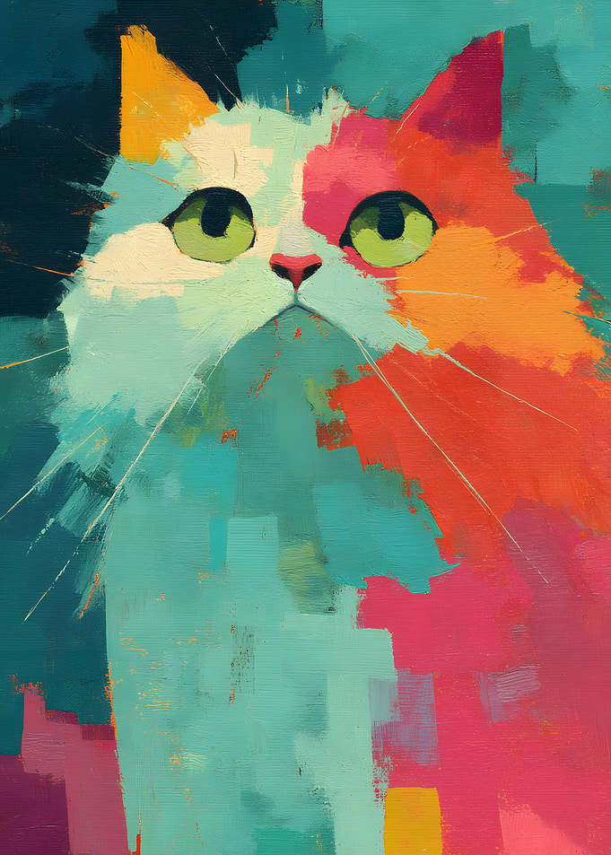 Abstract Colorful Cute Cat Portrait