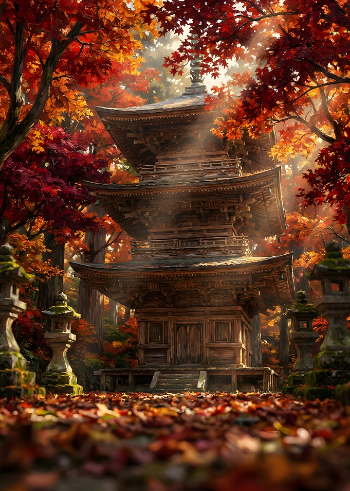 Traditional Japanese Pagoda in Autumn