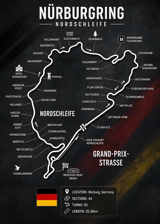 Nürburgring Nordschleife Track Map Poster