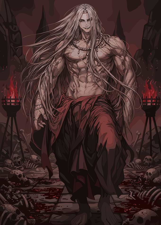 Muscular Long-Haired Warrior in Dungeon