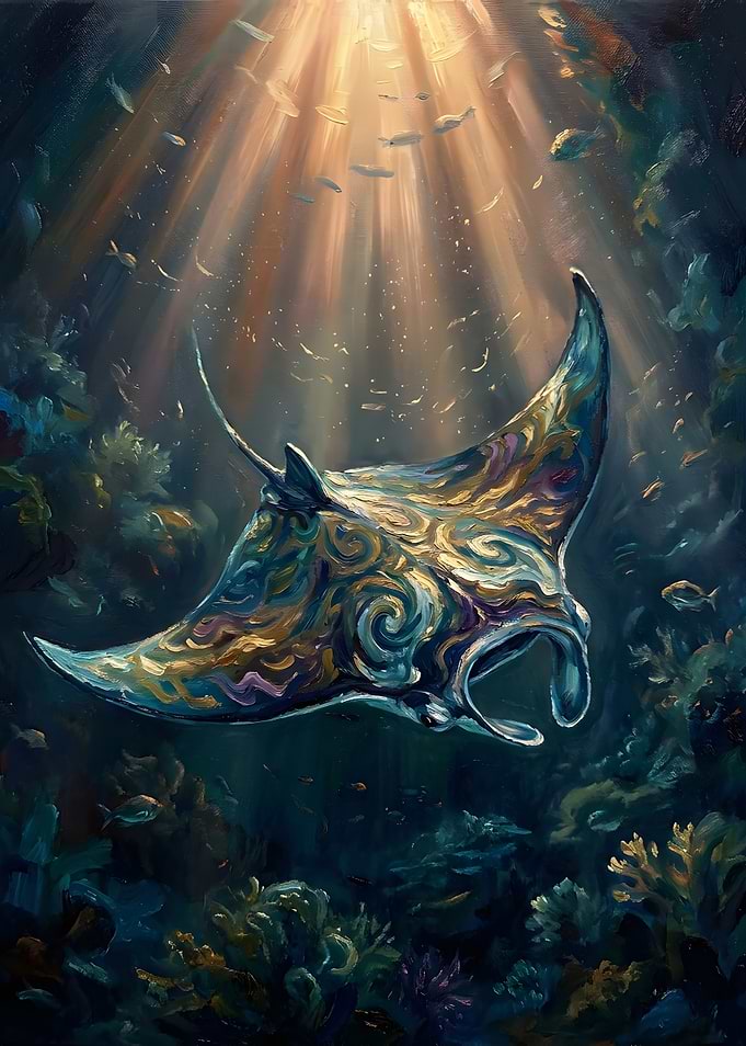 Ornate Manta Ray Underwater Painting