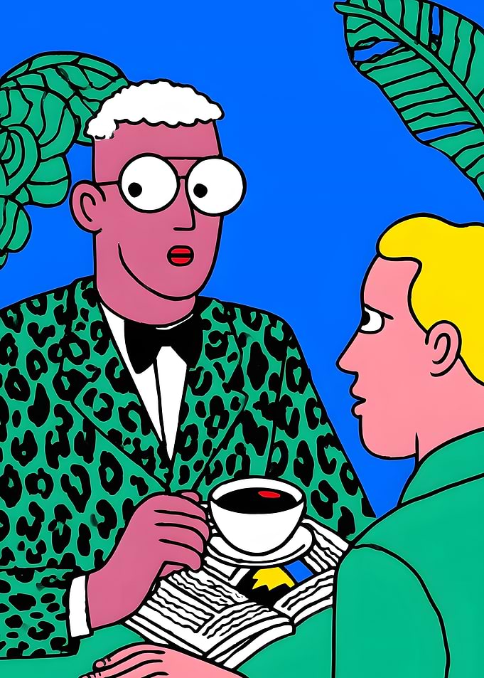 Two Men Having Coffee Illustration