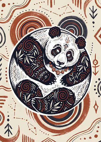 Tribal Patterned Panda Illustration