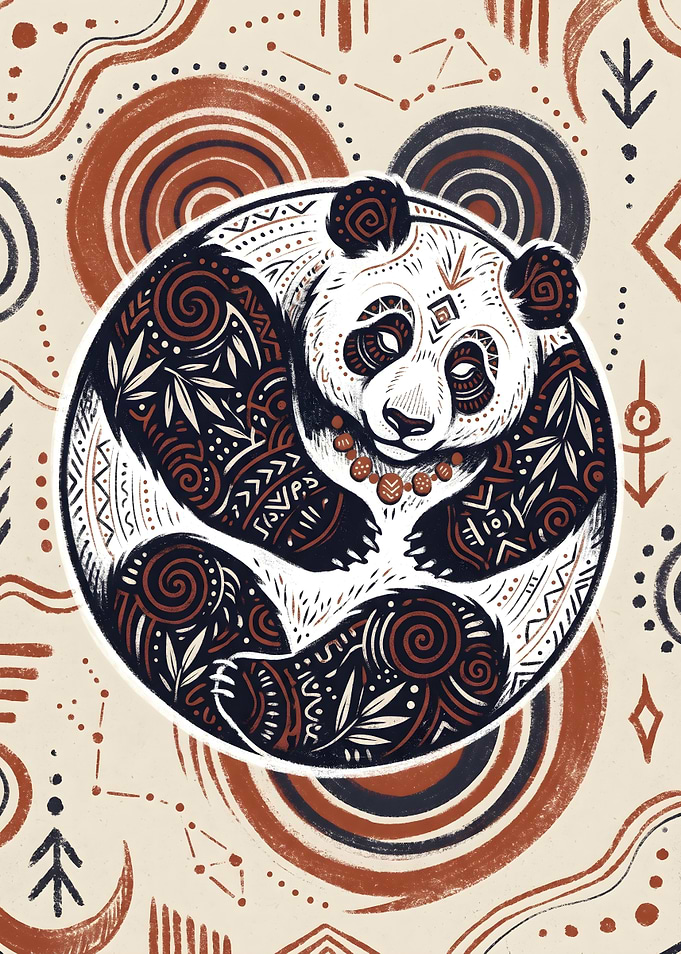 Tribal Patterned Panda Illustration