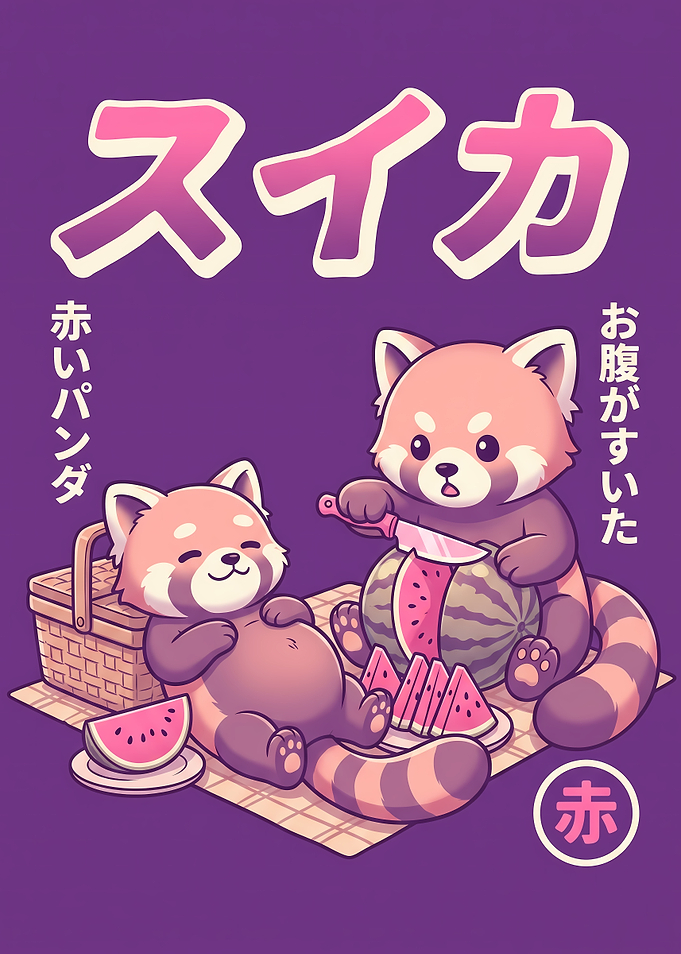 Cute Red Pandas Eating Watermelon