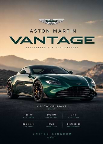 Aston Martin Vantage, Car Poster