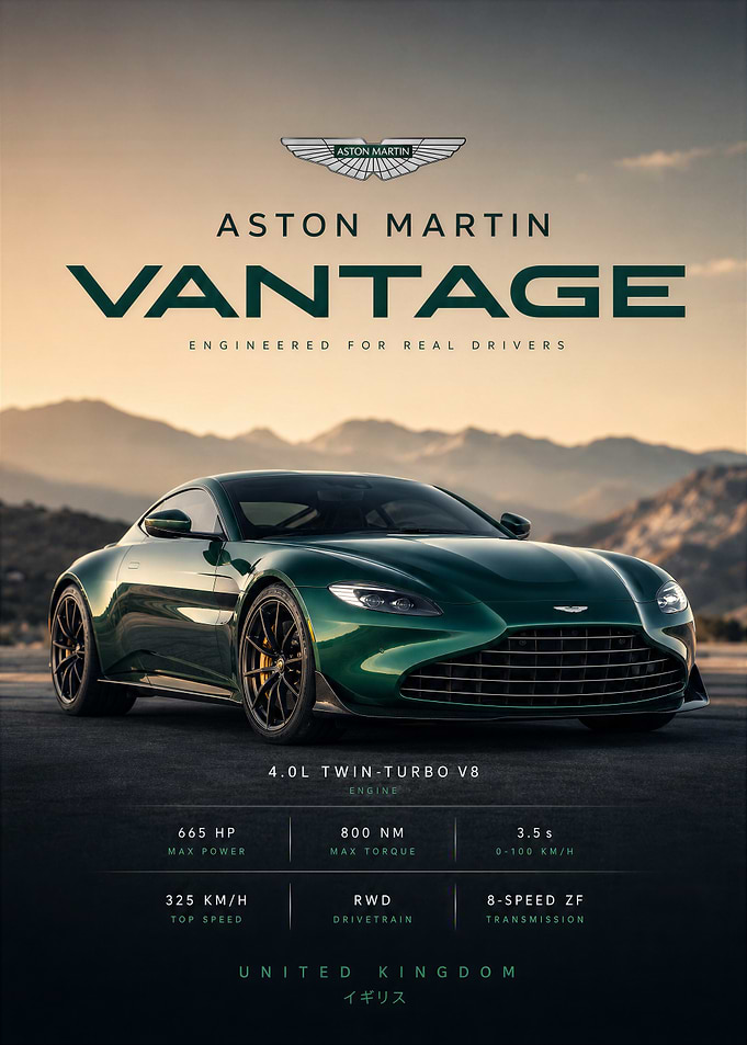 Aston Martin Vantage, Car Poster