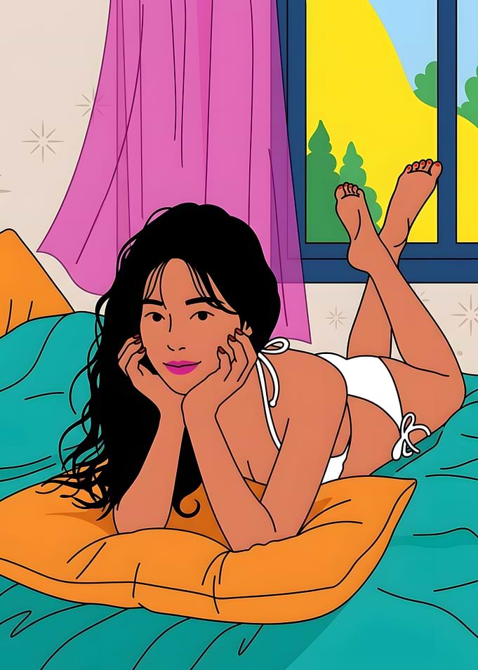 Woman in Bikini Relaxing on Bed
