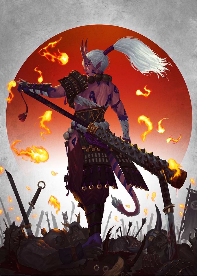 Oni Warrior Standing Over Battlefield