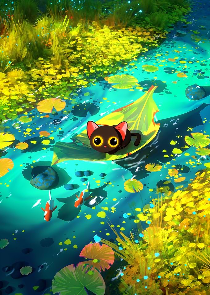 Cute Black Cat's Leaf Boat