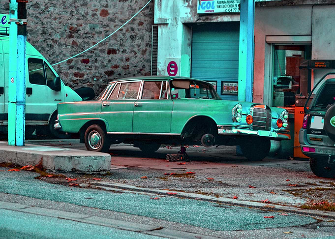 Vintage Mercedes-Benz on Jack Stand