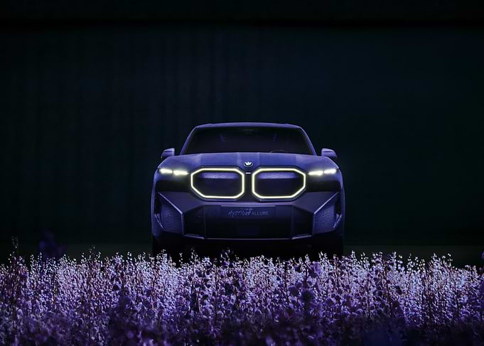 BMW XM in a field of flowers