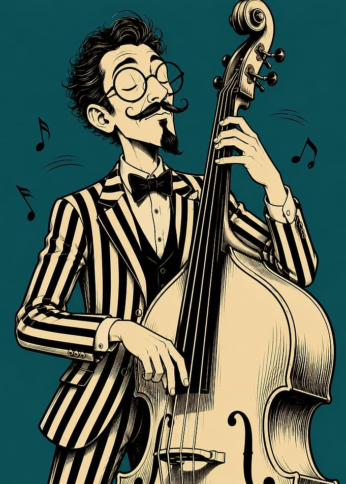 Stylish Musician Playing Double Bass