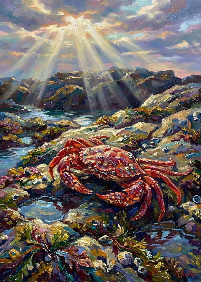Vibrant Red Crab on Rocky Shore