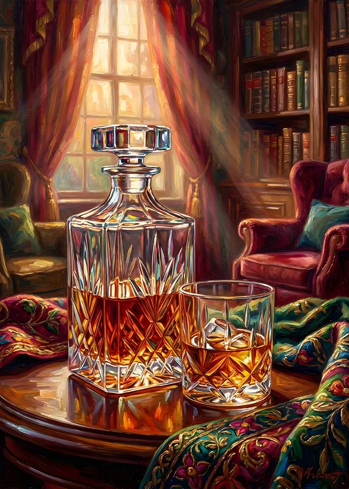 Crystal Whiskey Decanter and Glass Set
