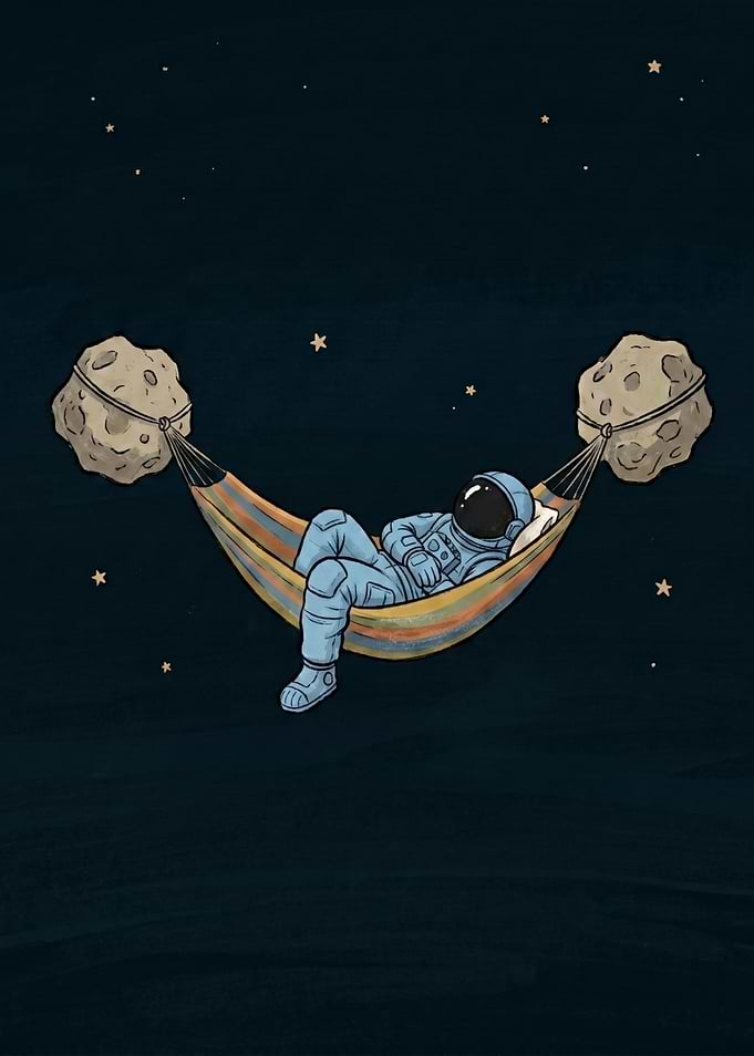 Cozy Astronaut Sleeping in Space Hammock