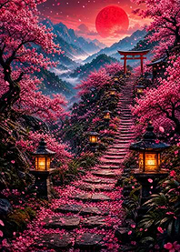 Cherry Blossom Path to Torii Gate