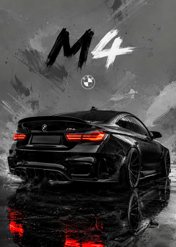BMW M4 Black Sports Car Poster