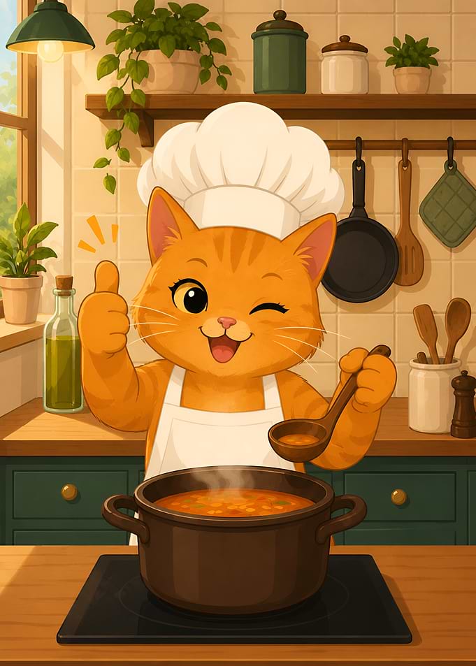 Cat Chef Cooking Soup