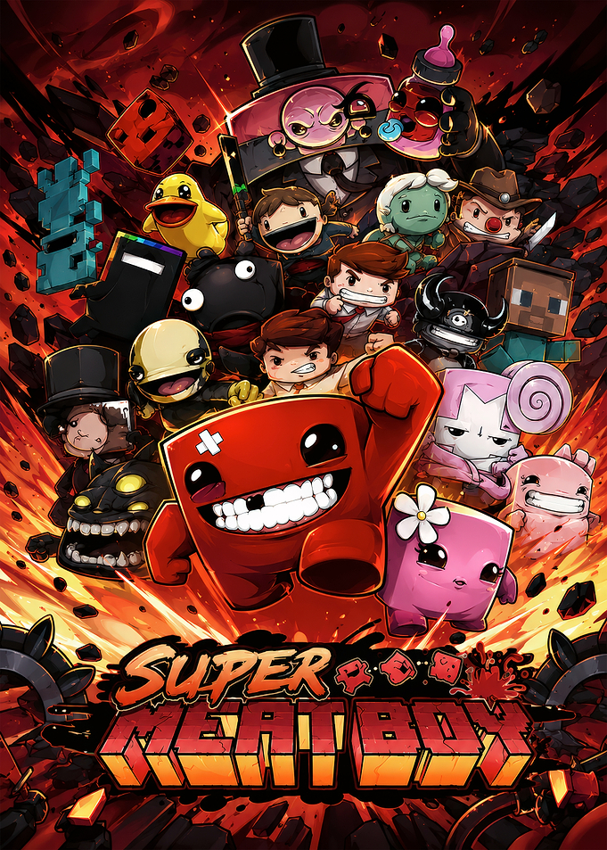 Super Meat Boy Character Ensemble Poster