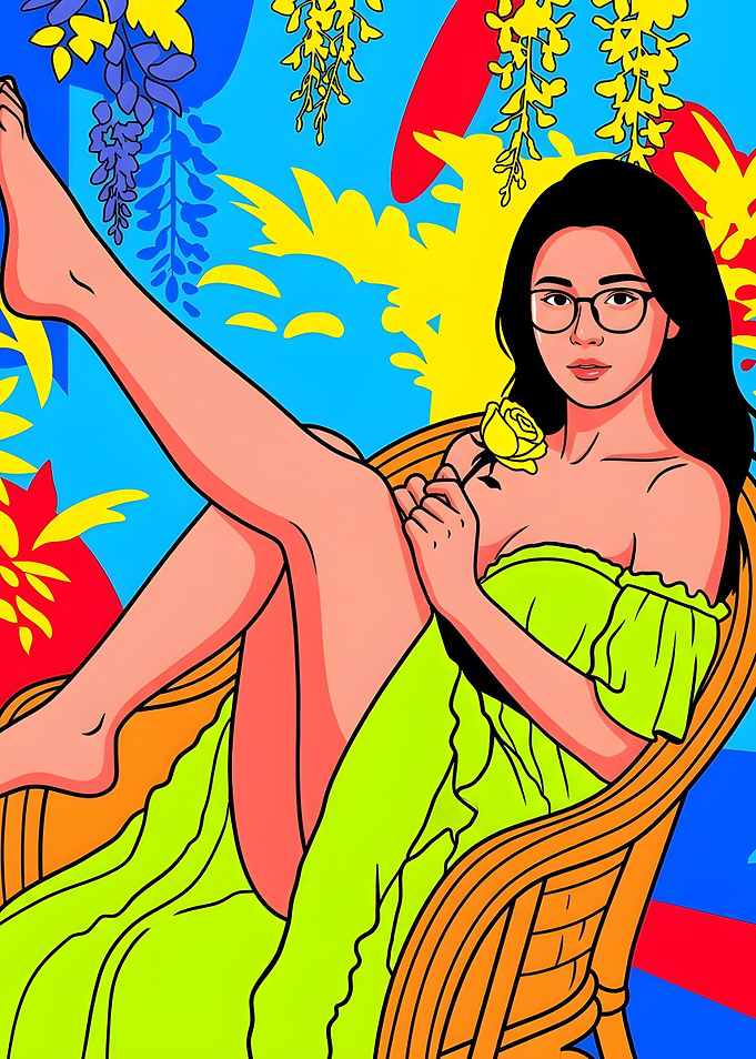 Pop Art Portrait of Woman with Rose
