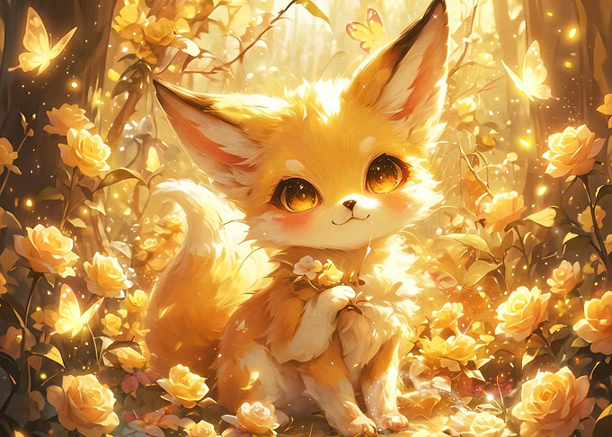 Cute Fennec Fox in Golden Garden
