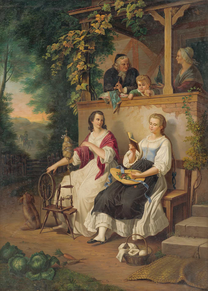 Rural Scene with Spinning and Reading