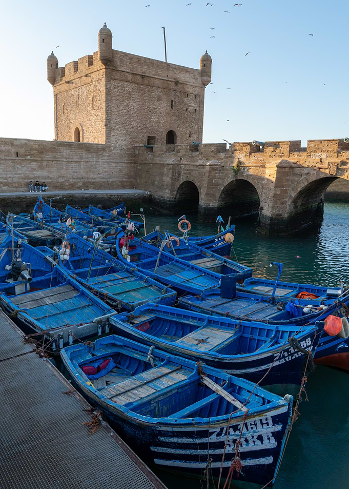 Blue Fishing Boats at Essaouira Fortress