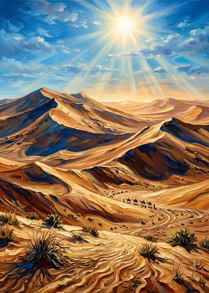 Oil Painting of Desert Caravan