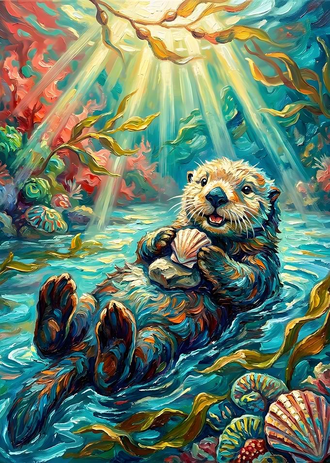 Impressionist Sea Otter with Shell