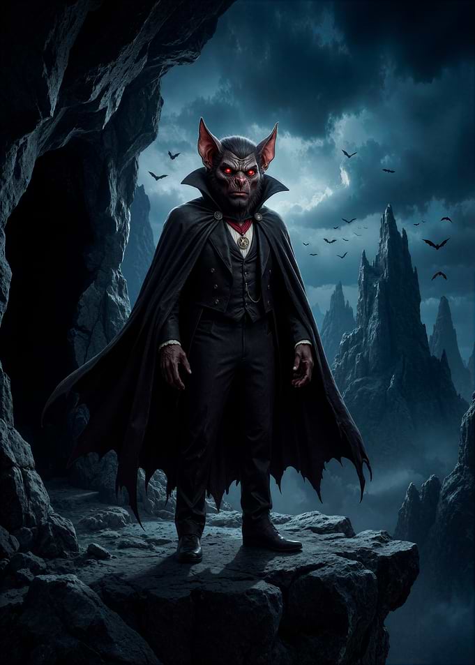 Vampire Bat Man in Gothic Cave