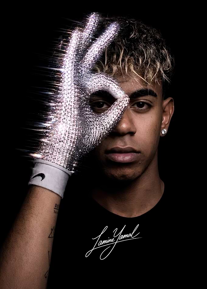 Lamine Yamal Sparkle Gesture Portrait