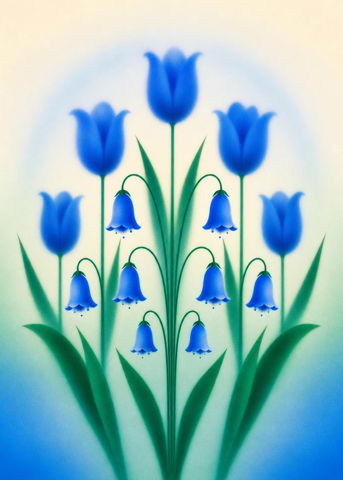 Ethereal Airbrushed Blue Tulip Botanical Art