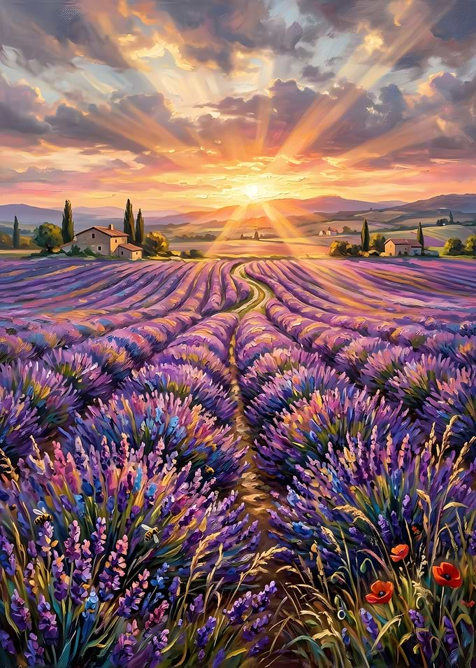 Sunset Over Lavender Fields