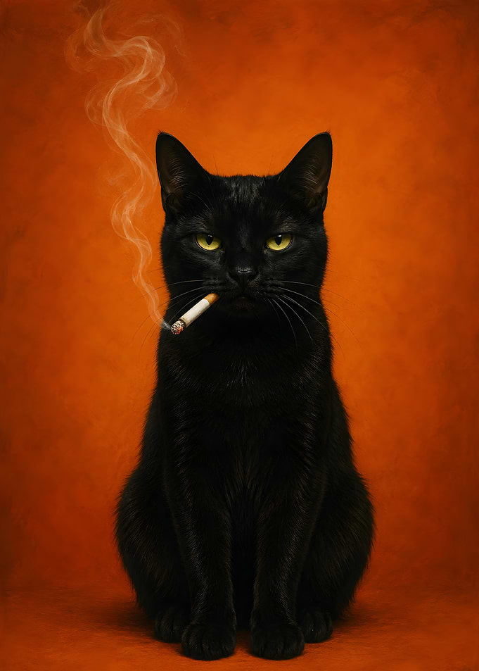 Cool Black Cat Smoking Cigarette
