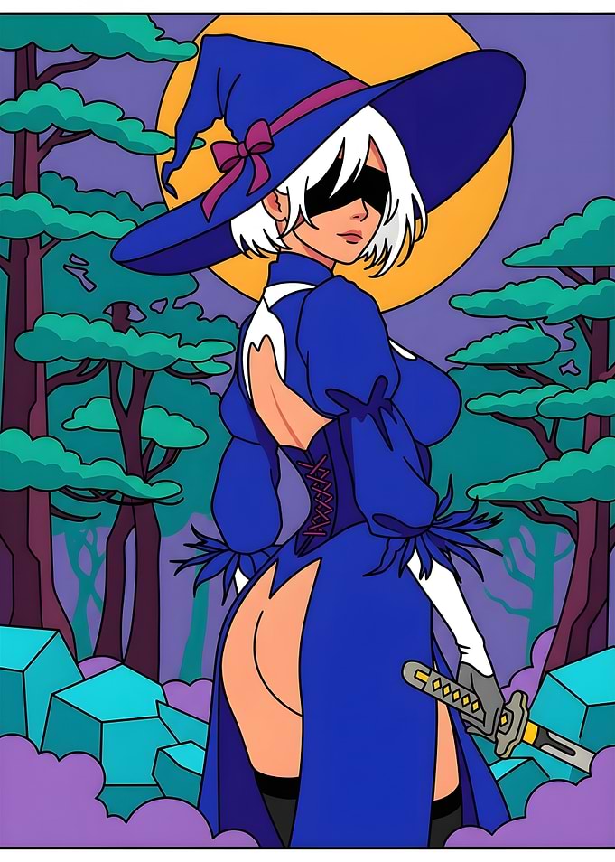 2B Witch Anime Style Illustration