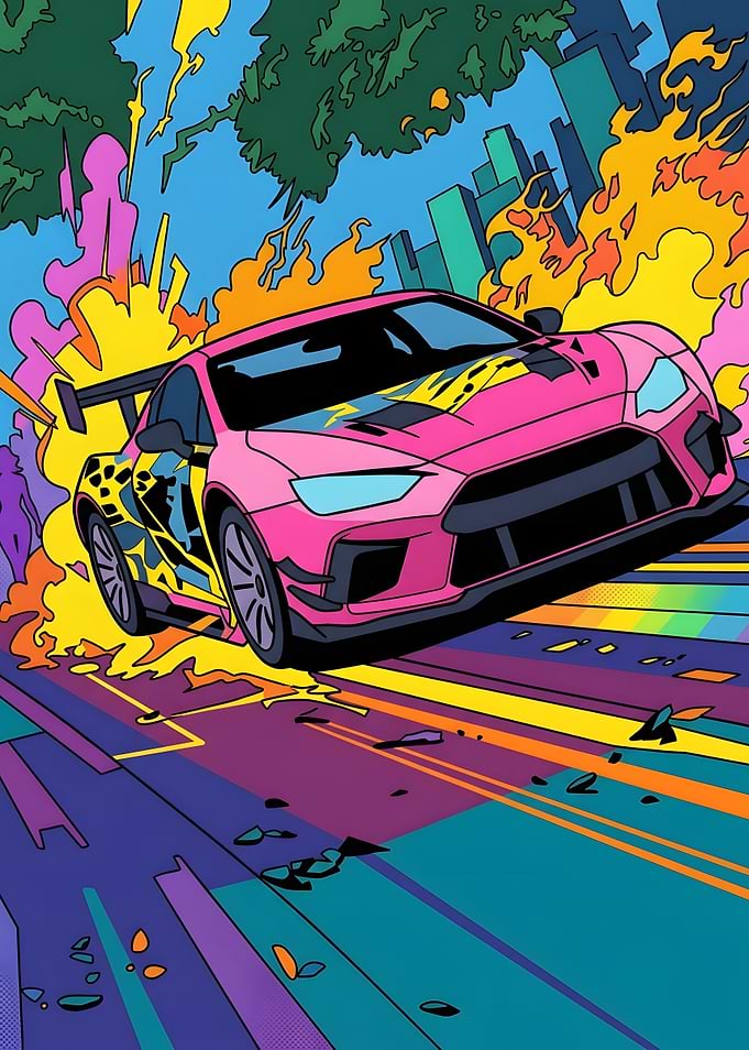 Vibrant Pop Art Racing Car