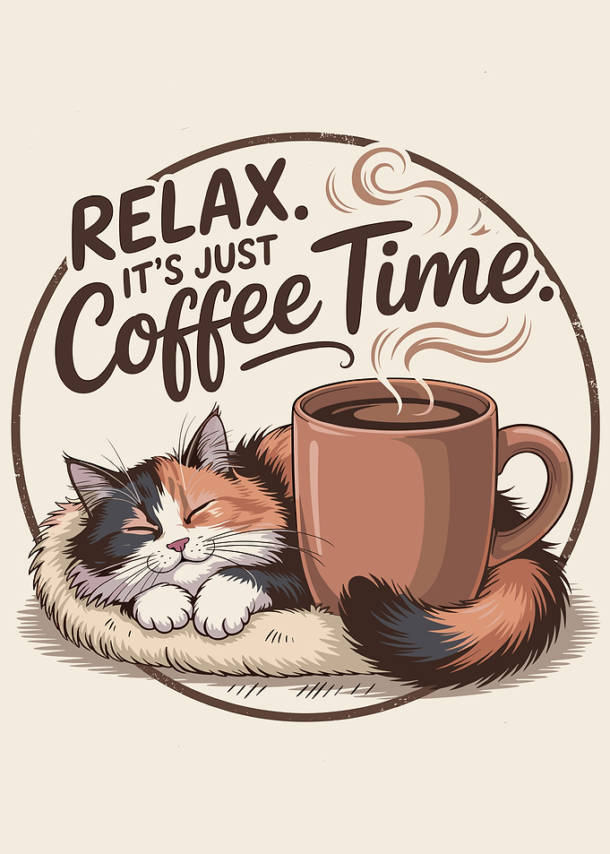 Relaxing Calico Cat with Coffee