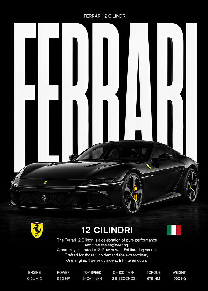 Sleek Black Ferrari 12 Cilindri