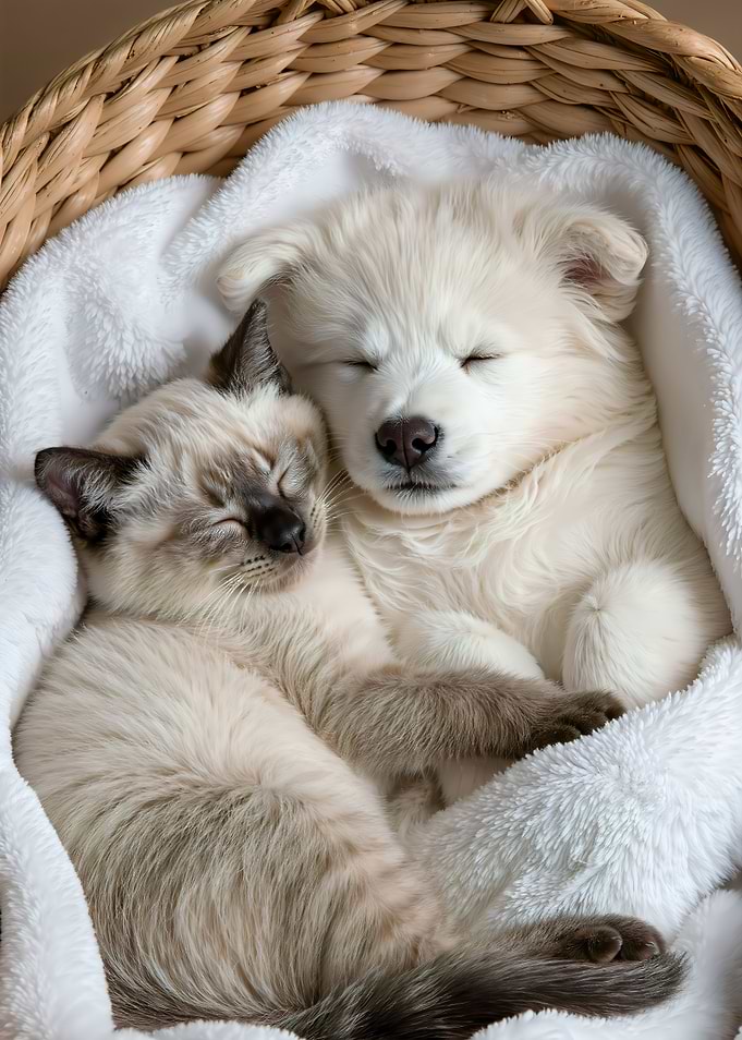 Puppy and Kitten Sleeping Together