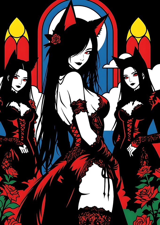 Gothic Fox Girls with Roses
