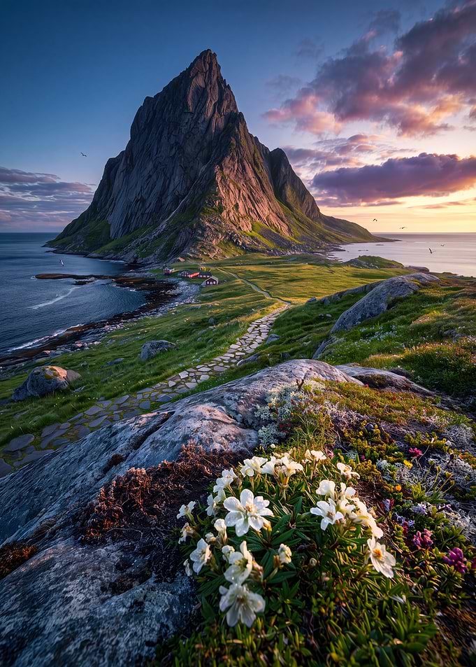Stunning Lofoten Mountain Sunset Landscape